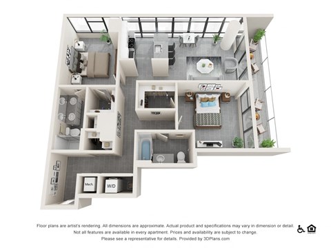 Floor plan for 2 beds, 2 baths, 1183 sqft